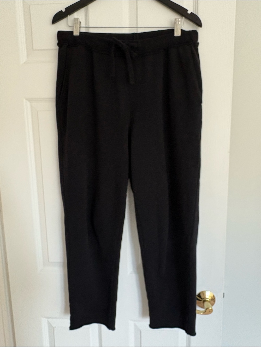 Eileen Fisher Black Organic Cotton Terry Raw Edge Drawstring Ankle Pants Size M